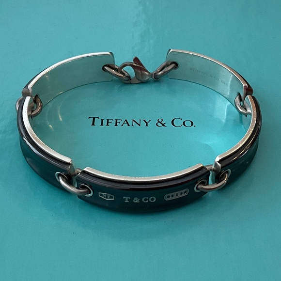 TIFFANY & CO. Vintage 1837 Silver & Midnight Titanium Bar Link Bracelet - Picture 1 of 16